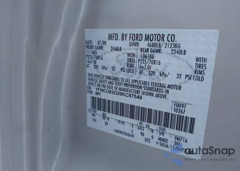 2009 Ford Escape Xlt z USA, uszkodzony, nr VIN 1FMCU93G39KC97549